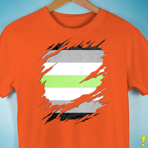 Agender Pride Flag Ripped Reveal Premium Unisex T-Shirt - Orange